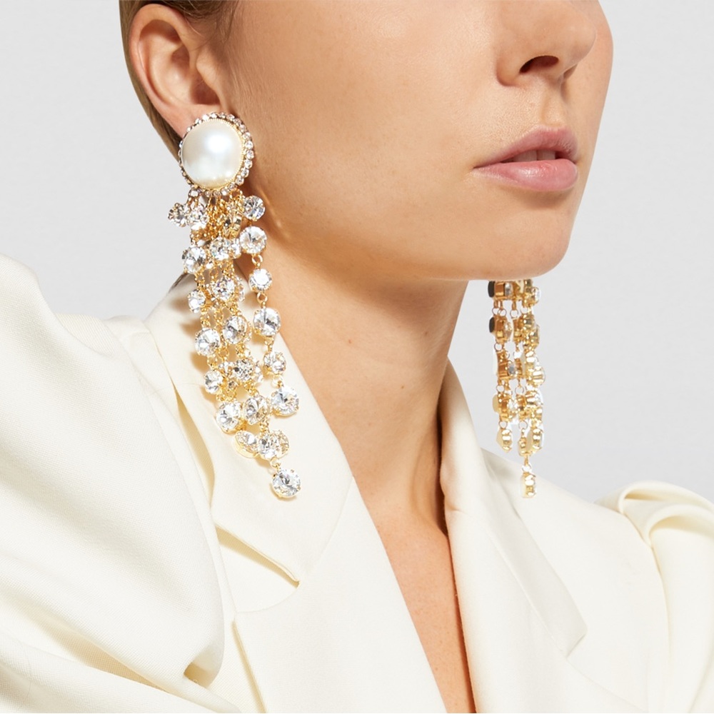 Alessandra Rich long crystals clip on earrings